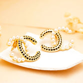 Pearl & Black Crystal Monogram Stud Earrings